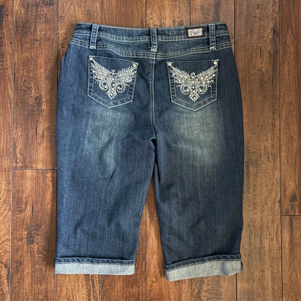 Y2K Earl Jean Capris Womens 12 Blue Studded Rhinestones Emo Goth 2000s Grunge